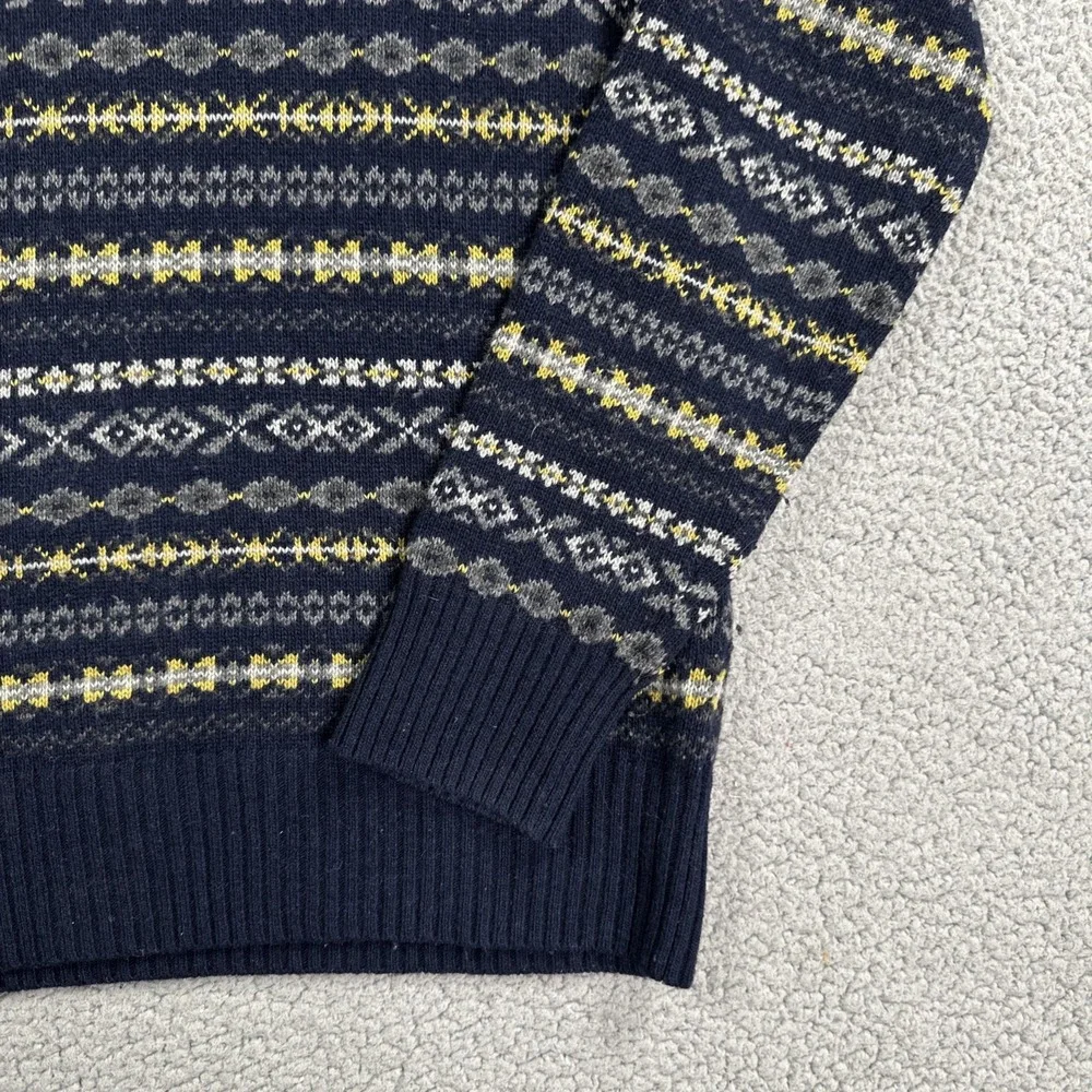 Banana Republic Sweater Men Medium Blue Fair Isle Striped Italian Yarn Wool